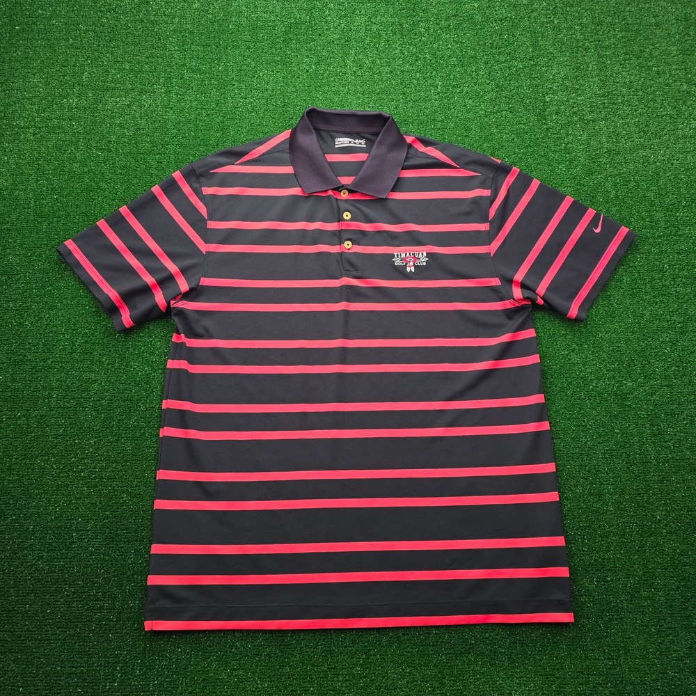 Nike Golf Polo Shirt Mens XL Black Pink Striped Fit Dry Performance Timacuan GC